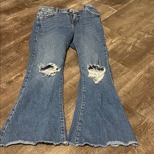 Forever 21 Distressed Blue Flare Jeans